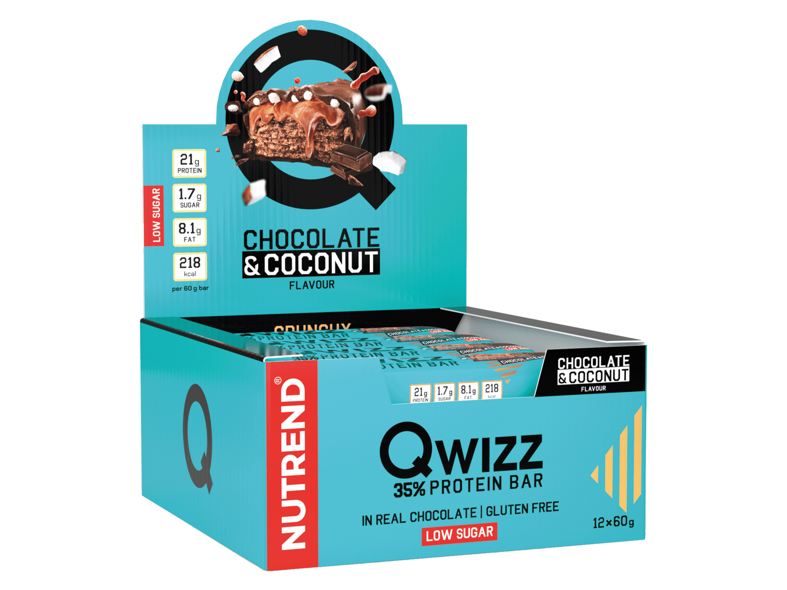 Qwizz Protein Bar (Chocolate Coconut - 12 x 60 gram) - NUTREND - Eiwitrepen - Energierepen - Sportvoeding - Proteine repen