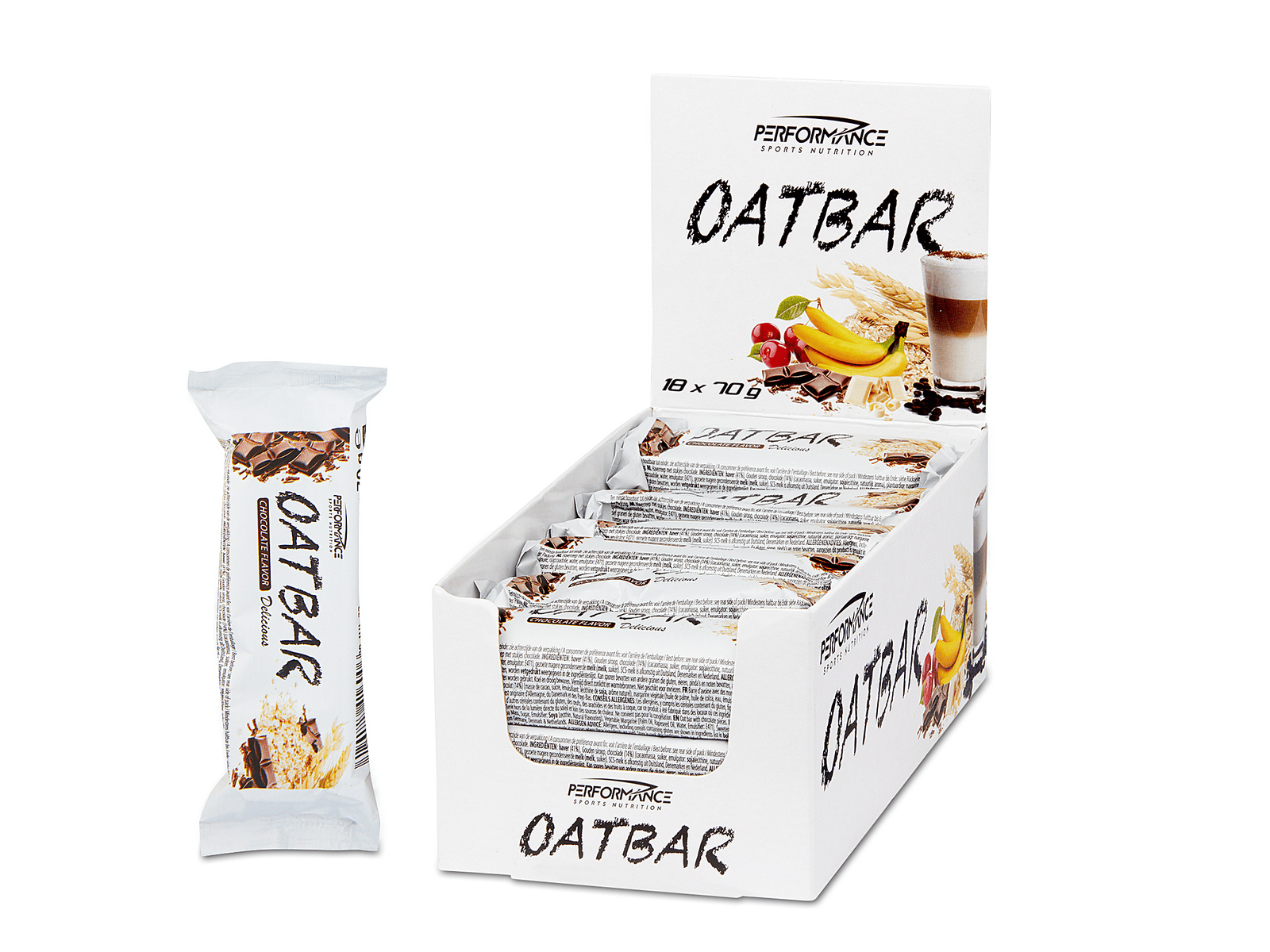 Oat Bar (Chocolate - 18 x 70 gram) - PERFORMANCE - Flapjacks - Haver - Havervlokken - Energierepen - Sportvoeding